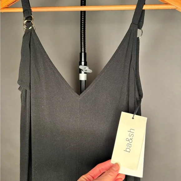 ba&sh • NWT Fasme Jumpsuit • Black Flowy Wide Leg Deep Open Back • XS - Picture 8 of 13